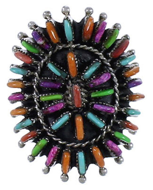 Southwest Needlepoint Multicolor Silver Ring Size 5-3/4 PX43603